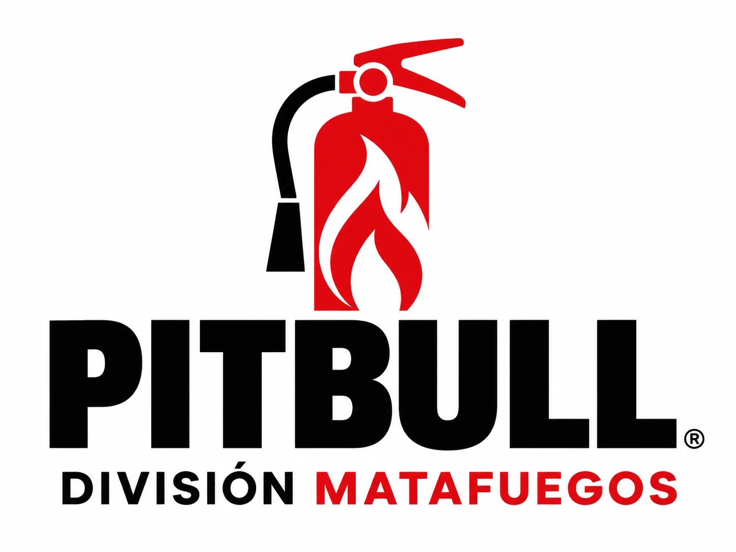 Logotipo PITBULL División Matafuegos con extintor rojo